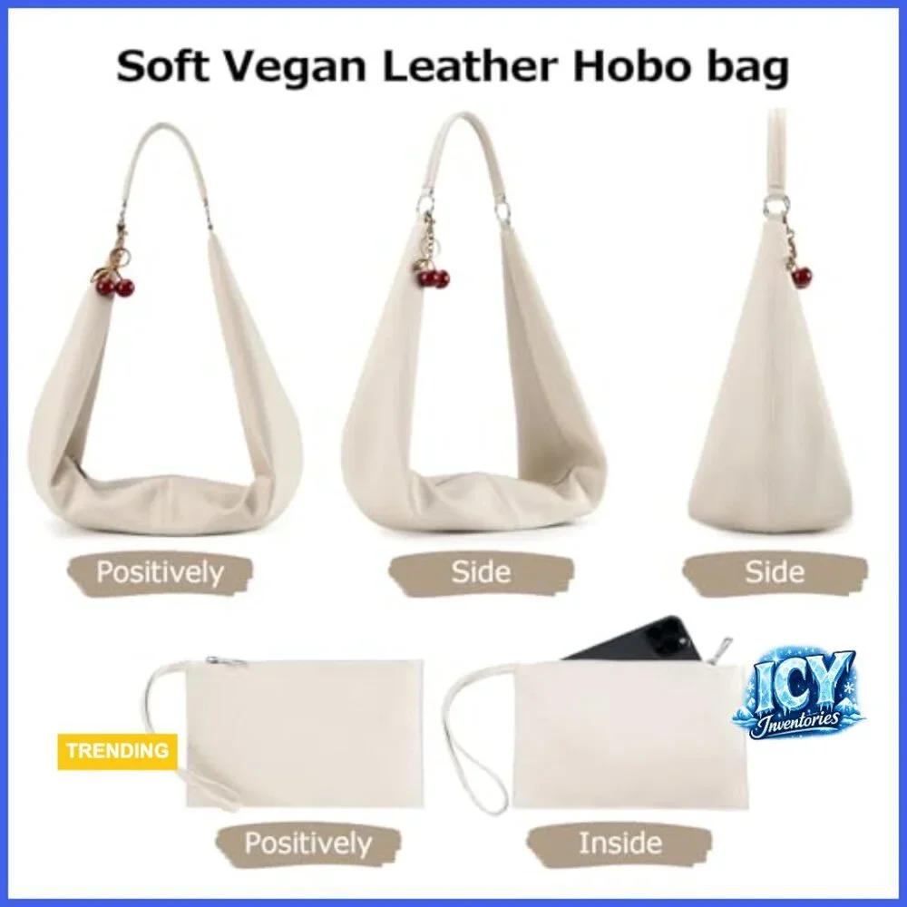Soft Vegan Leather Hobo Bag Shoulder Purse Top Handle Handbag